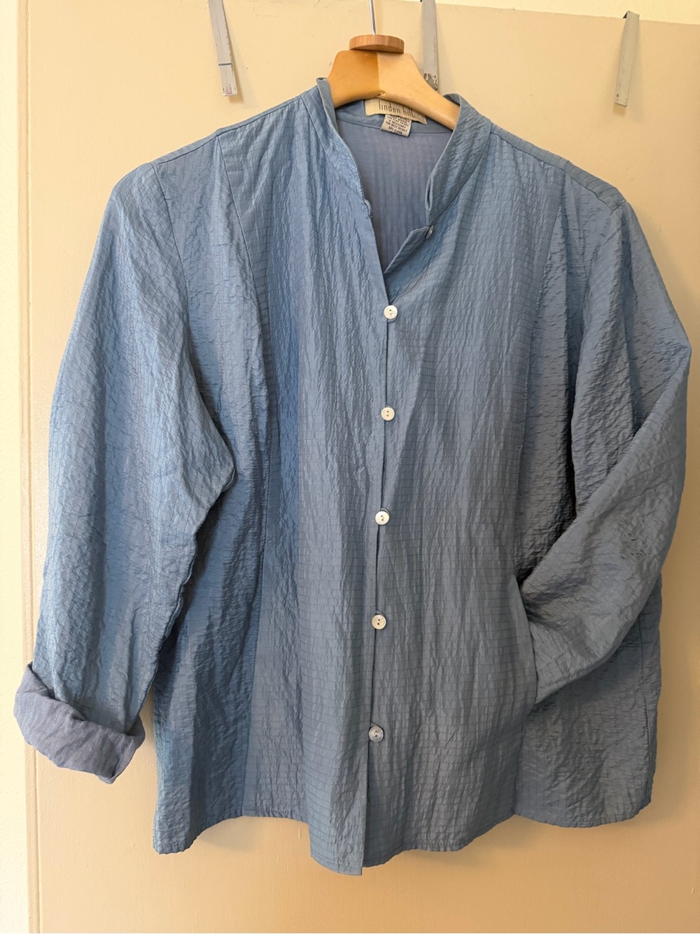 Light Blue Mandarin-Collar Button-Front Women's Blazer